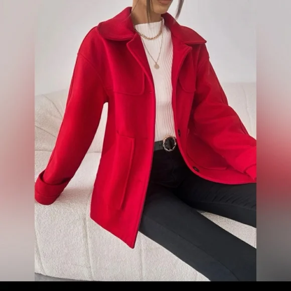Red Button Front Coat - Picture 5 of 6
